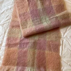 Vintage Scottish Mid Century mohair wool Pile Pink plaid Scarf